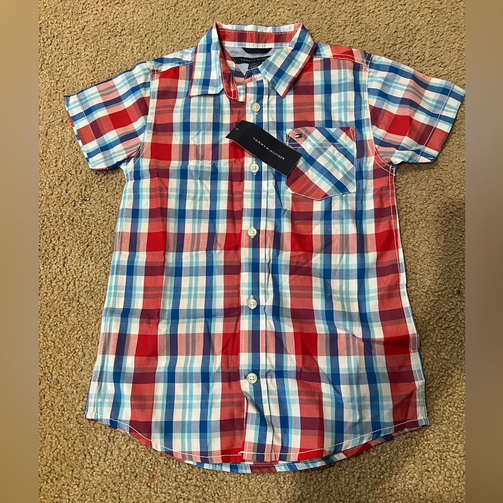 Tommy Hilfiger Button Down Shirt Sleeve Shirt Boys Size 6 NWT